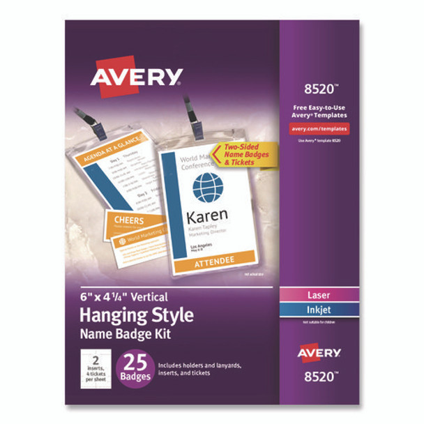 Lanyard-Style Badge Holder w/Laser/Inkjet Inserts, Top Load, 4.25 x 6, WE, 25/PK