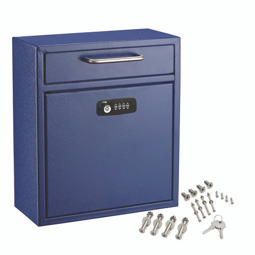 Medium Secure Drop Box Wall Mounted Locking Mail Box with Key and Combination Lock, 10.51 x 4.72 x 12, Blue
