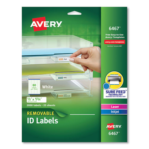 Removable Multi-Use Labels, Inkjet/Laser Printers, 0.5 x 1.75, White, 80/Sheet, 25 Sheets/Pack