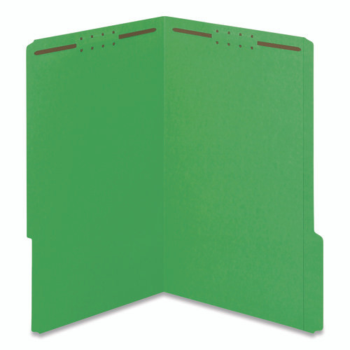 Colored Top Tab Fastener Folders, 2 Fasteners, Legal Size, Green Exterior, 50/Box