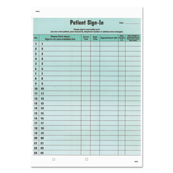 Patient Sign-In Label Forms, Two-Part Carbon, 8.5 x 11.63, Green Sheets, 125 Forms Total