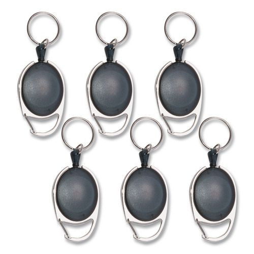 Carabiner-Style Retractable ID Card Reel, 30" Extension, Smoke, 6/Pack