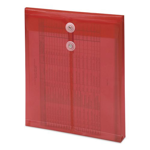 Poly String and Button Interoffice Envelopes, Open-End (Vertical), 9.75 x 11.63, Transparent Red, 5/Pack
