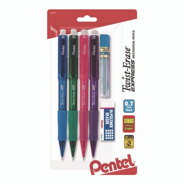 Twist Erase EXPRESS Mechanical Pencil, 0.7 mm, HB (#2), Black Lead, Assorted Color Barrels, 4/Pack Twist Erase EXPRESS Mechanical Pencil, 0.7 mm, HB (#2), Black Lead, Assorted Color Barrels, 4/Pack