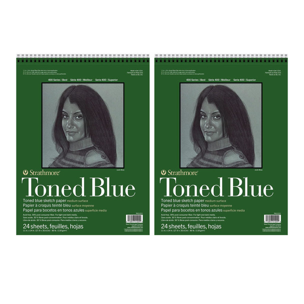 400 Series Sketch Pad, Recycled, Toned Blue, Top Wire Binding, 24 Sheet, 11x14 inch, Pack of 2