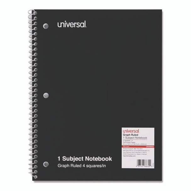 Wirebound Notebook, 1-Subject, Quadrille Rule (4 sq/in), Black Cover, (70) 10.5 x 8 Sheets