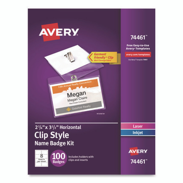 Clip-Style Badge Holder with Laser/Inkjet Insert, Top Load, 3.5 x 2.25, White, 100/Box