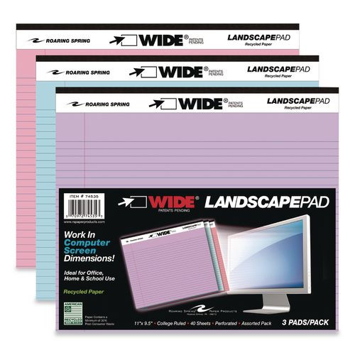 Legal Pad, Landscape, Assorted 3-Pack (Orchid, Blue, Pink)
