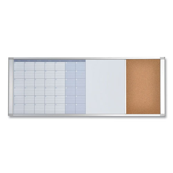 Magnetic Calendar Combo Board, Monthly Planning/Scheduling, 48" x 18", White Surface, Satin Aluminum Frame
