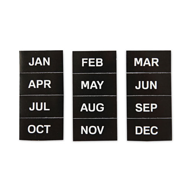 Heavy-Duty Board Magnet Labels, Months of the Year (January-December), 1" Tall, White Characters, Black Background, 12/Pack
