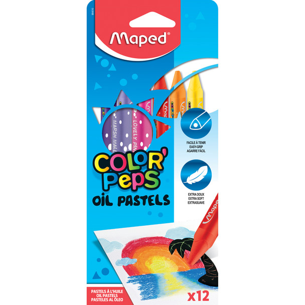 Color'Peps Triangular Oil Pastels, 12 Per Pack, 6 Packs