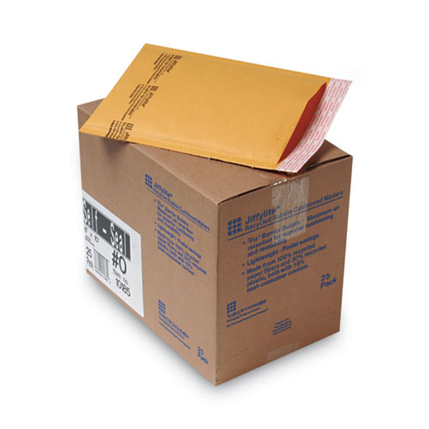 Jiffylite Self-Seal Bubble Mailer, #0, Barrier Bubble Air Cell Cushion, Self-Adhesive Closure, 6 x 10, Brown Kraft, 25/CT
