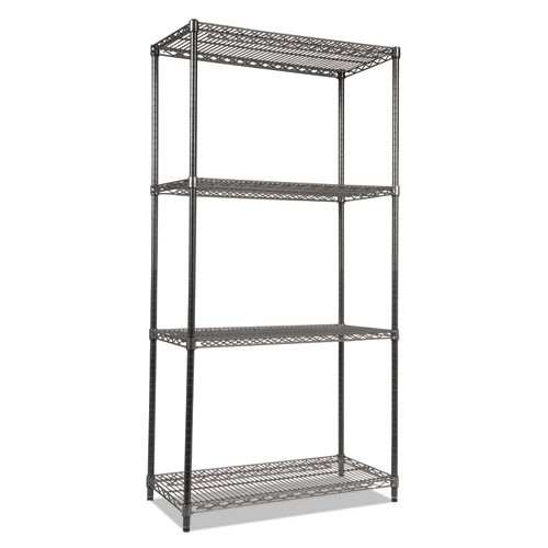 Wire Shelving Starter Kit, Four-Shelf, 36w x 18d x 72h, Black Anthracite
