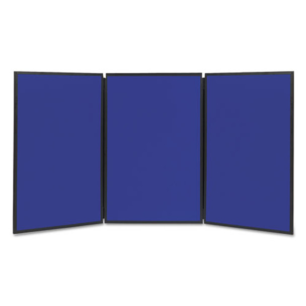 Show-It! Three-Panel Display System, 72" x 36", Blue/Gray Surface, Black PVC Frame