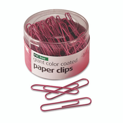 Pink Coated Paper Clips, Breast Cancer Awareness, Giant, PET-Coated, Pink, 80/Pack