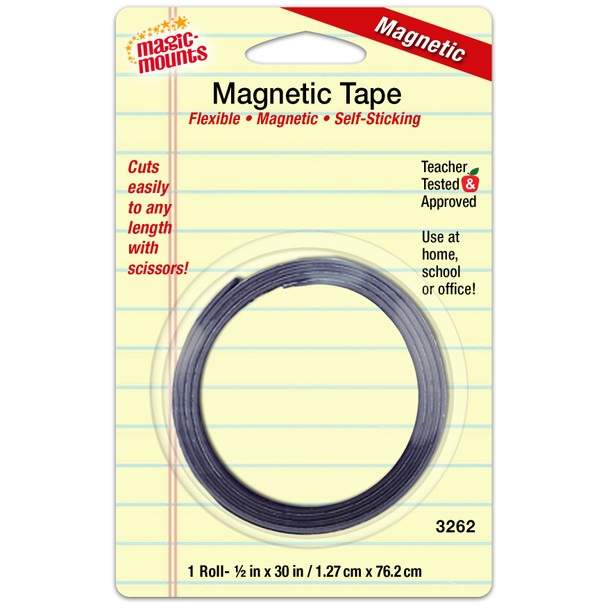 Self-Sticking Magnetic Tape Roll, 1/2" x 30", Pack of 12 Self-Sticking Magnetic Tape Roll, 1/2" x 30", Pack of 12