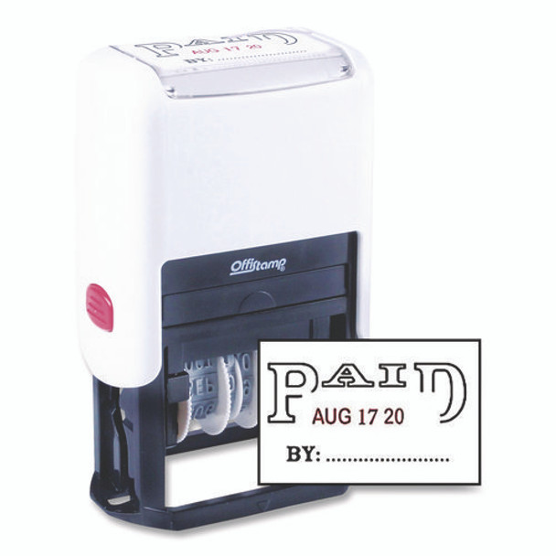 Self-Inking Message Stamp with Blank "By" Line, 12 Years, PAID, 1.63" x 0.88", Black/Red Ink