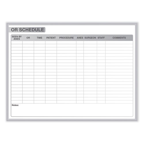 OR Schedule Magnetic Whiteboard, Operating Room Scheduling Chart, 48.5" x 36.5", White/Gray Surface, Satin Aluminum Frame