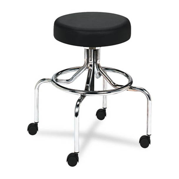 Screw Lift Stool with High Base, Supports Up to 250 lb, 33" Seat Height, Black Seat, Chrome Base