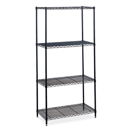 Industrial Wire Shelving, Four-Shelf, 36w x 18d x 72h, Black