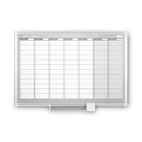 Magnetic Dry Erase Calendar Board, Weekly Planning/Scheduling, 36" x 24", White Surface, Satin Aluminum Frame