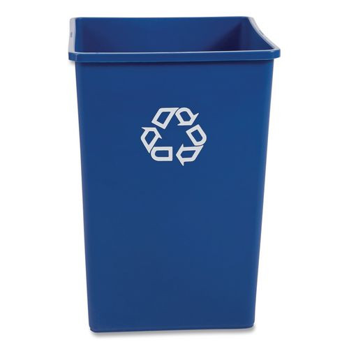 Square Recycling Container, 35 gal, Plastic, Blue