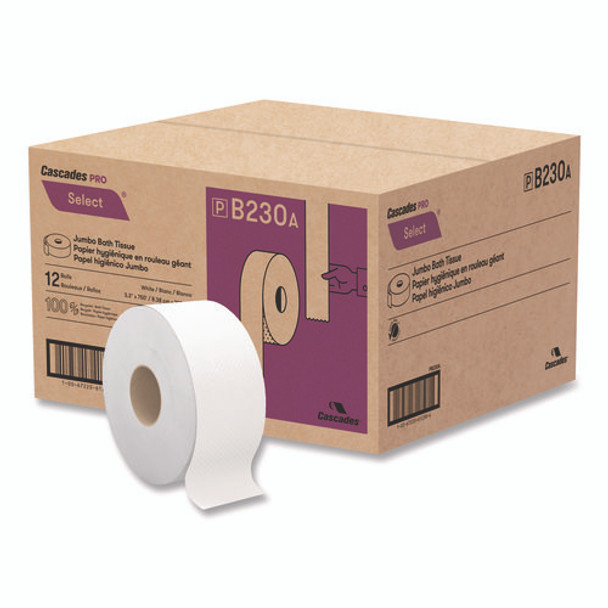 Select Jumbo Bath Tissue, Septic Safe, 2-Ply, White, 3.3" x 750 ft, 12/Carton Select Jumbo Bath Tissue, Septic Safe, 2-Ply, White, 3.3" x 750 ft, 12/Carton