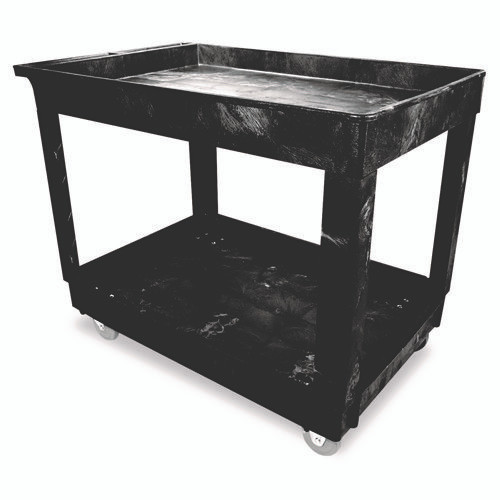 Heavy-Duty Flat-Handle Maintenance/Utility Cart, Plastic, 2 Shelves, 500 lb Capacity, 24" x 40" x 31.25", Black