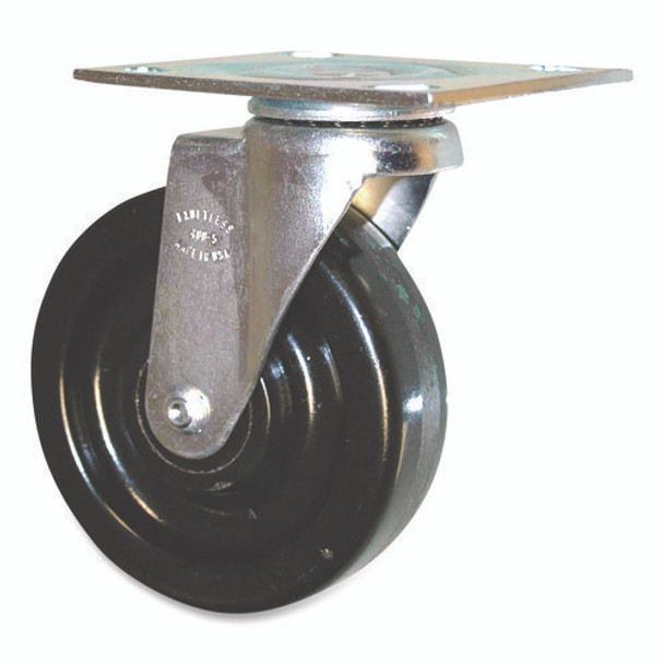 5-Inch Swivel Plate Caster, 4.5" x 3.75" Plate Stem, Black