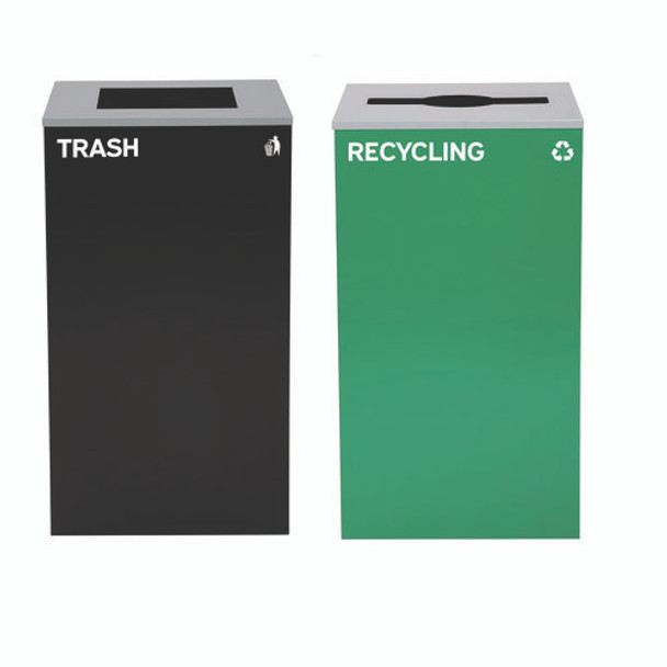 29 Gallon Trash/Recycling Cans, Steel, Green Recycling Can with Mixed Lid, Black Trash Can with Square Lid