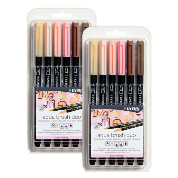 Aqua Brush Duo Dual Tip Marker Set, Neutral & Tan Assorted Colors, 6 Per Set, 2 Sets