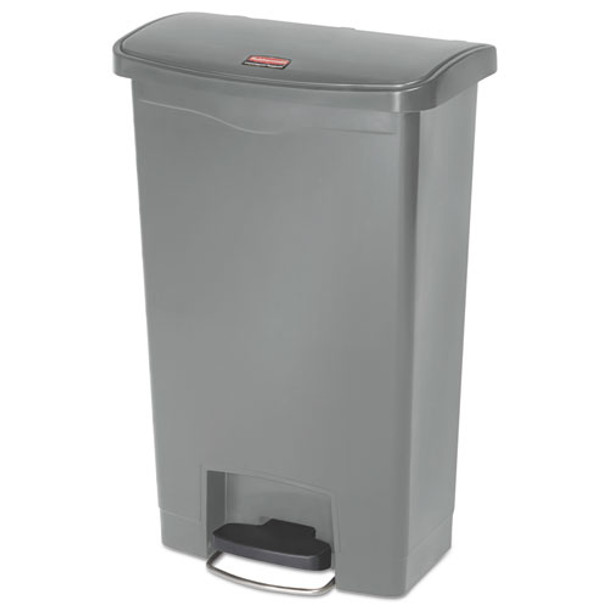 Slim Jim Streamline Resin Step-On Container, Front Step Style, 13 gal, Polyethylene, Gray