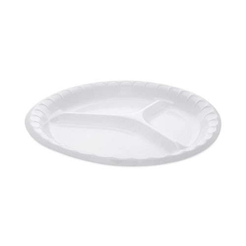 Placesetter Deluxe Laminated Foam Dinnerware, 3-Compartment Plate, 10.25" dia, White, 540/Carton