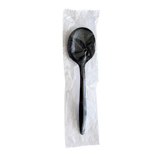 Mediumweight Wrapped Polypropylene Cutlery, Soup Spoon, Plastic, Black, 1,000/Carton