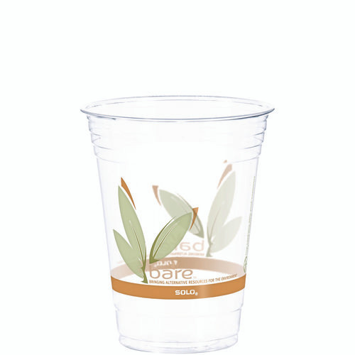 Bare Eco-Forward RPET Cold Cups, 16 oz to 18 oz, Plastic, Leaf Design, Clear, 50/Pack, 20 Packs/Carton
