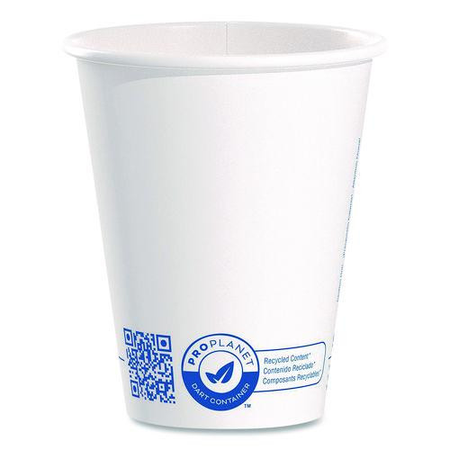 Recycled Content PCF Paper Hot Cups, ProPlanet Seal, 8 oz, White, 50/Pack