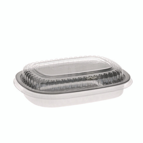Classic Carry-Out Container with PET Dome Lid, 22 oz, 8.2 x 6.2 x 1.3, Silver/Clear, Aluminum, 100/Carton