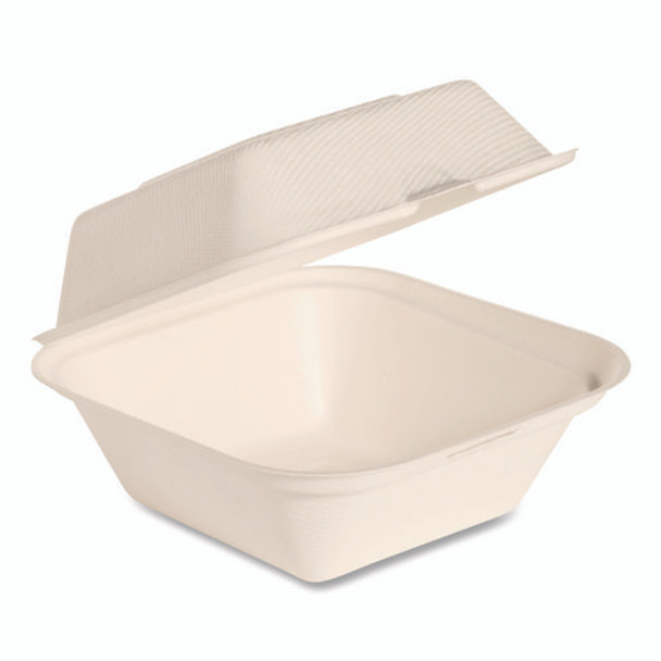 Bare Eco-Forward Bagasse Hinged Lid Containers, 5.8 x 6.1 x 3.2, Ivory, Sugarcane, 400/Carton Bare Eco-Forward Bagasse Hinged Lid Containers, 5.8 x 6.1 x 3.2, Ivory, Sugarcane, 400/Carton
