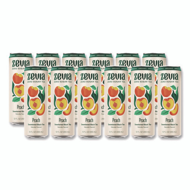 Zero Sugar Naturally Sweetened Black Tea, Peach Black Tea, 12 oz Can, 12/Carton