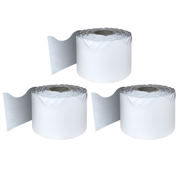 White Rolled Scalloped Border, 2-1/4 Inch x 65 Feet Per Roll, Pack of 3