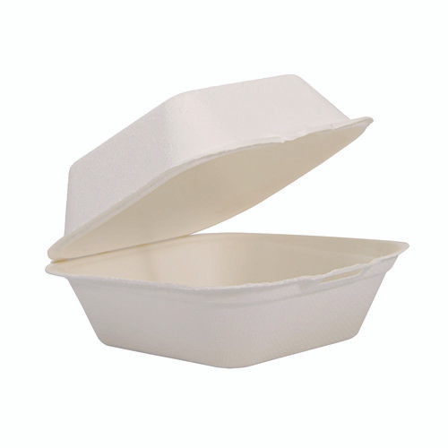 Compostable Molded Fiber Hinged Trays, ProPlanet Seal, 5.9 x 6.08 x 1.83, Ivory, 500/Carton