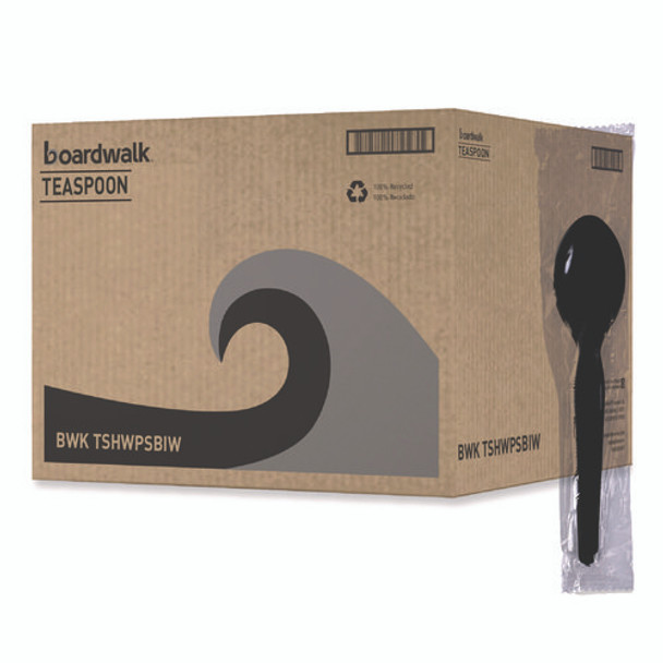 Heavyweight Wrapped Polystyrene Cutlery, Spoon, Plastic, Black, 1,000/Carton Heavyweight Wrapped Polystyrene Cutlery, Spoon, Plastic, Black, 1,000/Carton