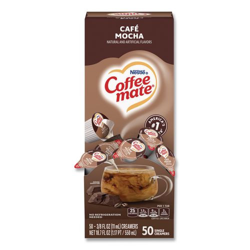 Liquid Coffee Creamer, Cafe Mocha, 0.38 oz Mini Cups, 50/Box