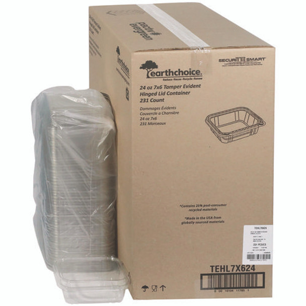 EarthChoice Tamper Evident Recycled Hinged Lid Deli Container, 24 oz, 7.25 x 6.37 x 2, Clear, Plastic, 231/Carton