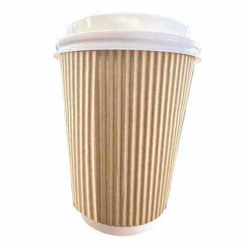 Ripple Hot Cups, 12 oz, Paper, Kraft/White, 500/Carton