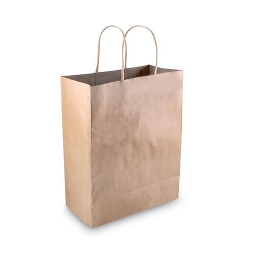Premium Shopping Bag, Natural Twisted-Paper Handles, 8" x 4" x 10.25", Brown, 50/Box