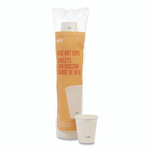 White Paper Hot Cups, 10 oz, 50/Pack