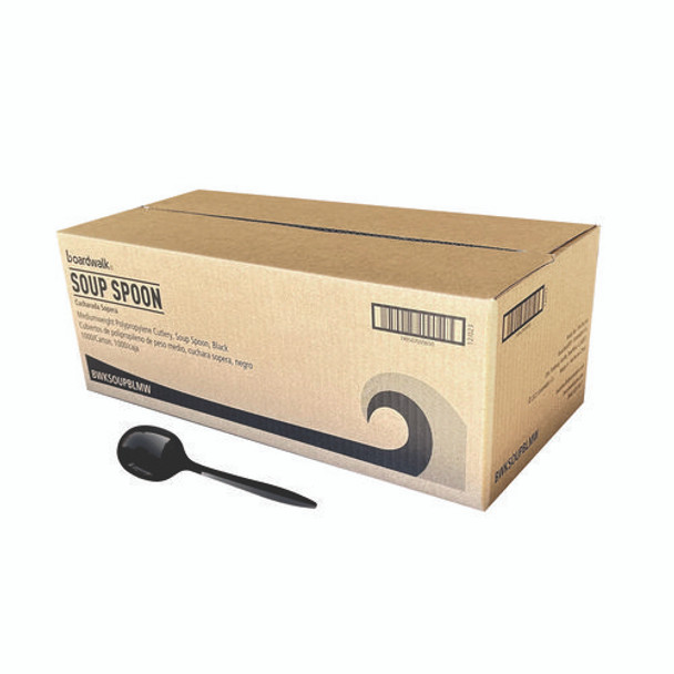 Mediumweight Polypropylene Cutlery, Soup Spoon, Plastic, Black, 1,000/Carton Mediumweight Polypropylene Cutlery, Soup Spoon, Plastic, Black, 1,000/Carton