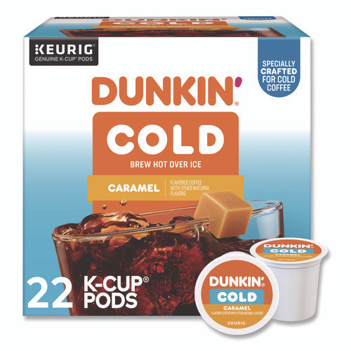 Cold Iced Coffee K-Cups, Caramel, 0.44 oz, 22/Box