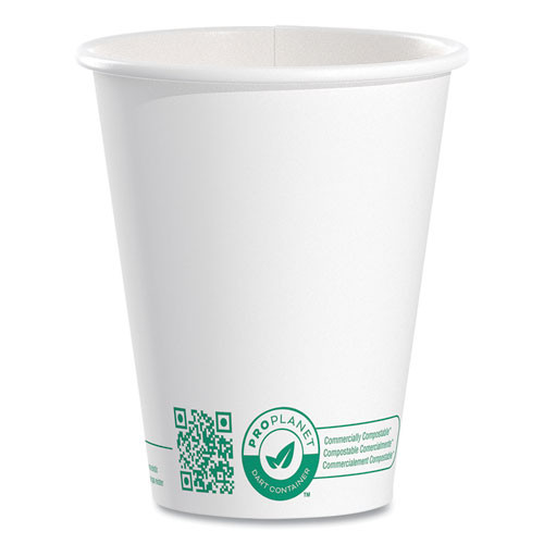 Compostable Paper Hot Cups, 8 oz, White/Green, 1,000/Carton